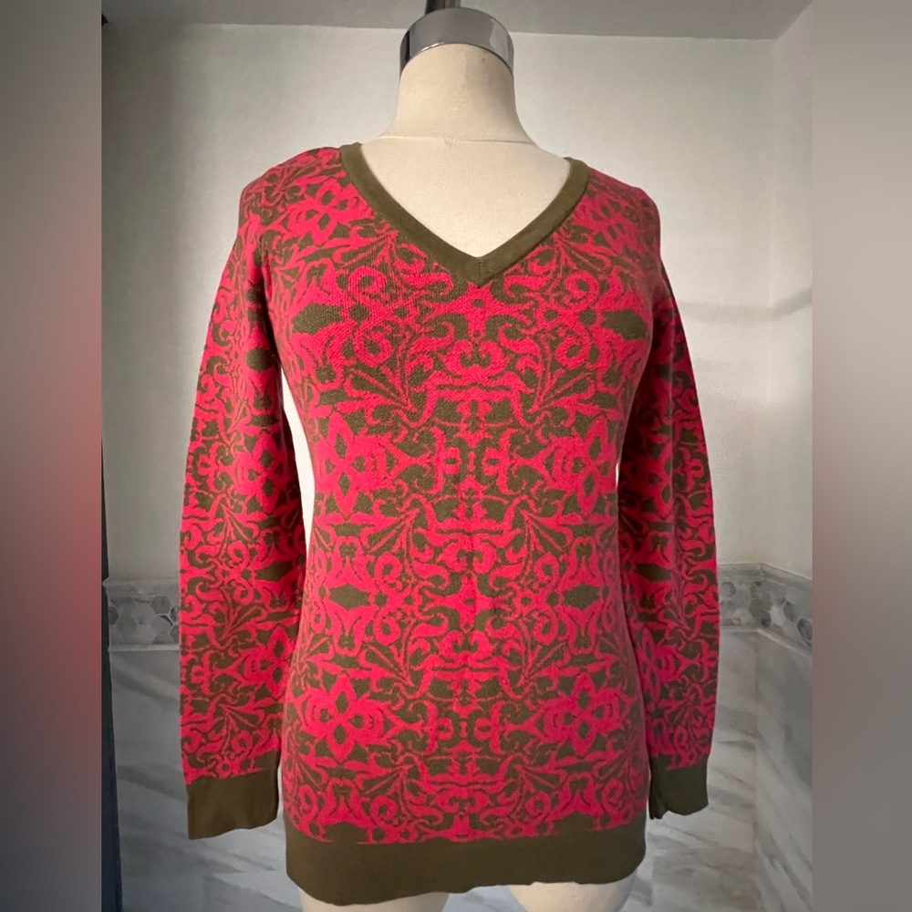 Banana Republic 100% Cotton Pink Brown Sweater Sz S